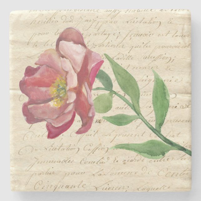 Watercolor Flower Stone Coaster (Front)