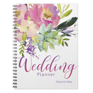 Watercolor Flower Succulent Wedding Planner Notebook