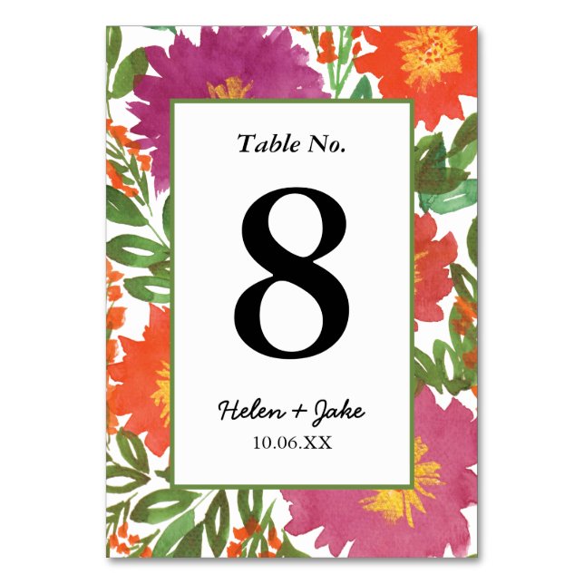 Watercolor Flower Table Number (Front)