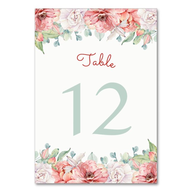 Watercolor Flower Table Number Cards (Front)