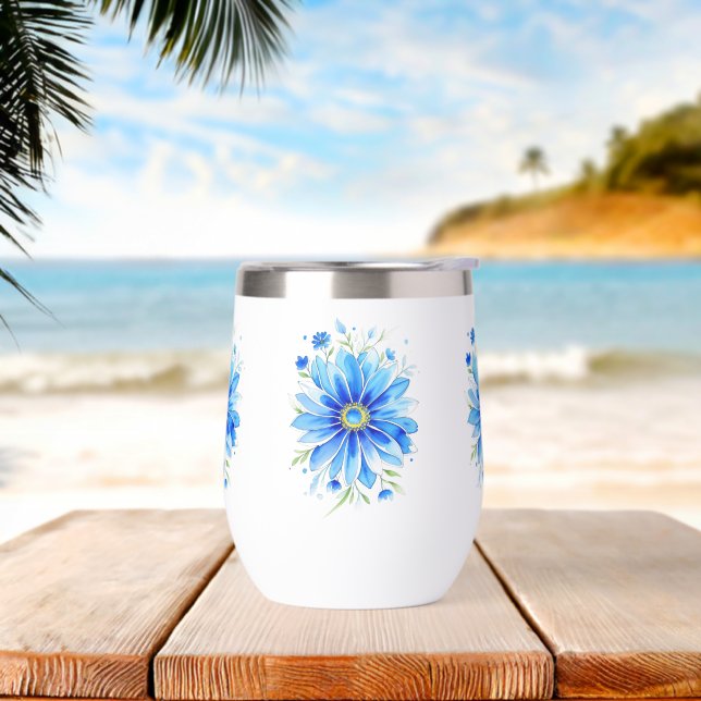 Watercolor Flower  Thermal Wine Tumbler (Beach)