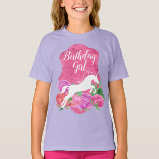 Watercolor Flower Unicorn Birthday Girl T-Shirt