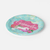 Watercolor Flower Unicorn Pink Blue Girls Name Paper Plates (Angled)