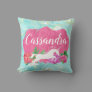 Watercolor Flower Unicorn Pink Blue Girls Name Throw Pillow