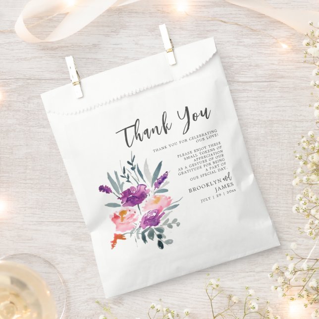 Watercolor Flower Wedding Favor Bag (Clipped)