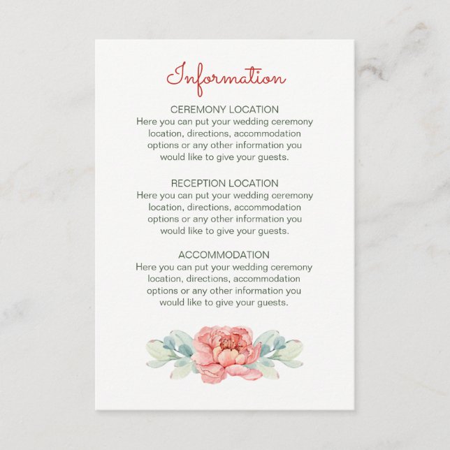 Watercolor Flower Wedding Information Cards (Front)