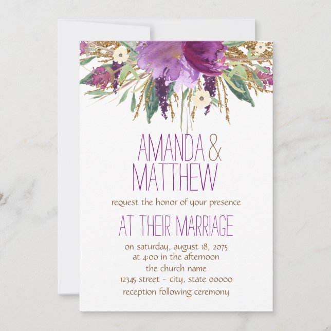Watercolor Flower Wedding Invitation (Front)