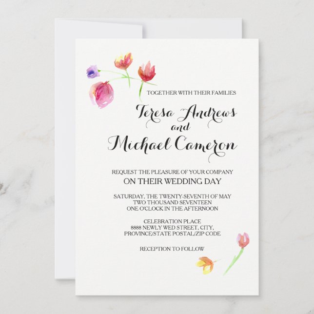 Watercolor Flower Wedding Invitations (Front)