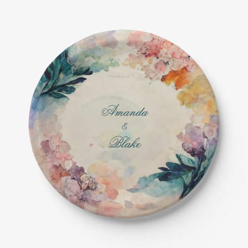 Watercolor Flower Wedding Party Plates and Bowls