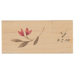 Watercolor Flower Wedding Photo USB Drive