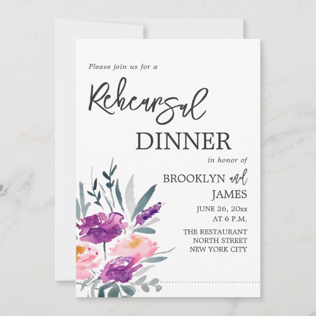 Watercolor Flower Wedding Rehearsal Invitations (Front)
