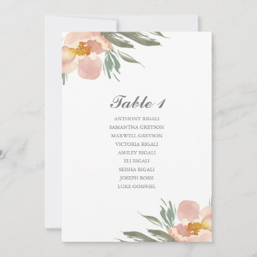 Watercolor Flower Wedding Seating Table Plan Invitation