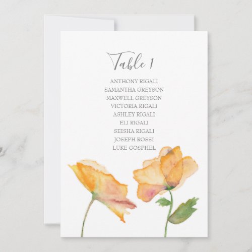 Watercolor Flower Wedding Seating Table Plan Invitation