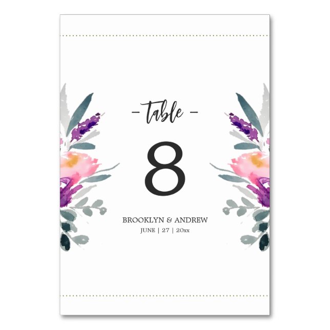 Watercolor Flower Wedding Table Numbers (Front)