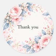 Watercolor Flower Wedding Thank You Stickers Round