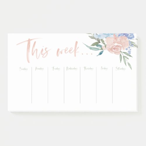 Watercolor flower weekly calendar post_it notes