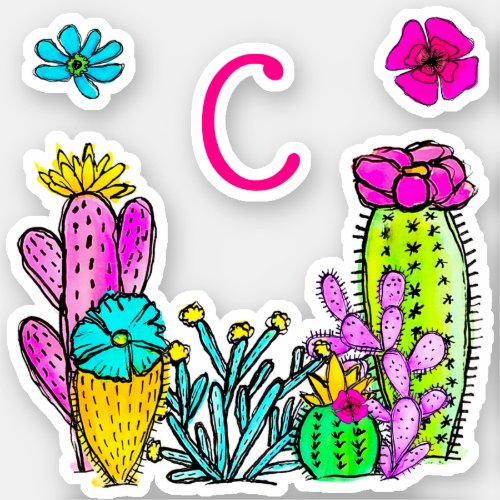 Watercolor Flowering Cactus Garden Fun Vinyl Decal