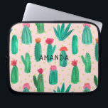 Watercolor Flowering Cactus Pattern Personalized Laptop Sleeve<br><div class="desc">A sweet, lovely and girly watercolor flowering cactus pattern is featured on this custom computer sleeve. **The background color (currently in pink) is actually transparent so you can easily change it to whatever color you like: Click on the customize it button> Click on Background Color A menu of colors will...</div>
