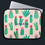 Watercolor Flowering Cactus Pattern Personalized Laptop Sleeve<br><div class="desc">A sweet, lovely and girly watercolor flowering cactus pattern is featured on this custom computer sleeve. **The background color (currently in pink) is actually transparent so you can easily change it to whatever color you like: Click on the customize it button> Click on Background Color A menu of colors will...</div>