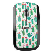 Watercolor Flowering Cactus Pattern Personalized Wireless Mouse at Zazzle