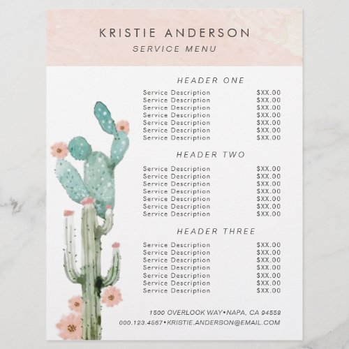 Watercolor Flowering Cactus Pricing  Services Flyer