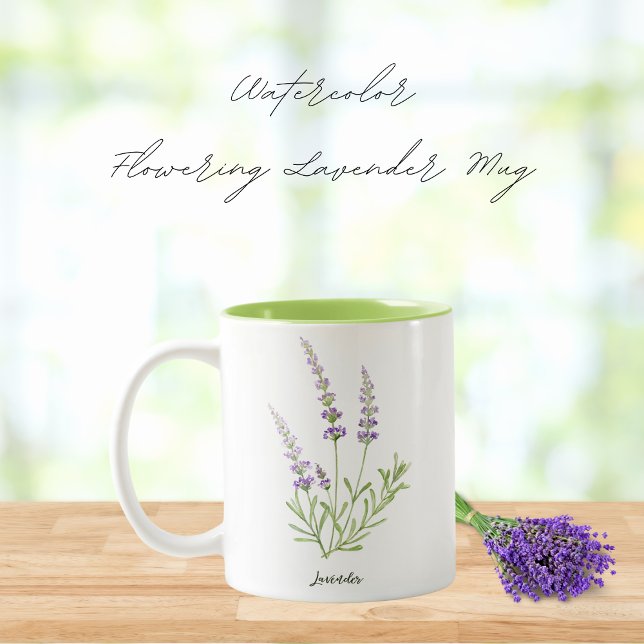 Watercolor Flowering Lavender Herb Two-Tone Coffee Mug (Creator Uploaded)
