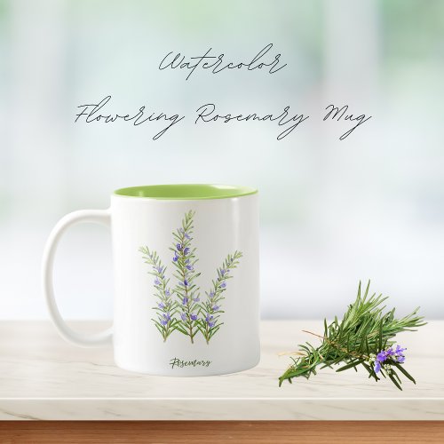 Watercolor Flowering Rosemary Herb Two_Tone Coffee Mug
