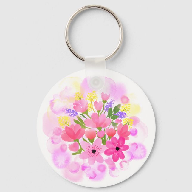 Watercolor Flowers 01  Keychain (Front)