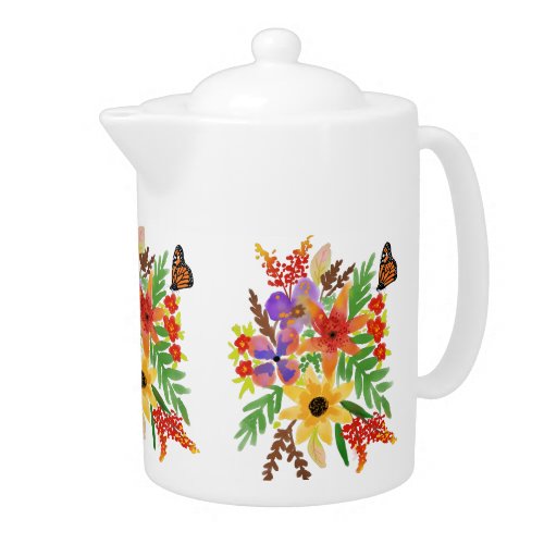 Watercolor Flowers 02 Teapot