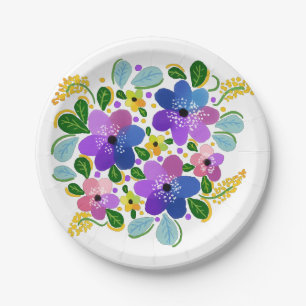 Watercolor Flowers 03 Custom Paper Plates 7"
