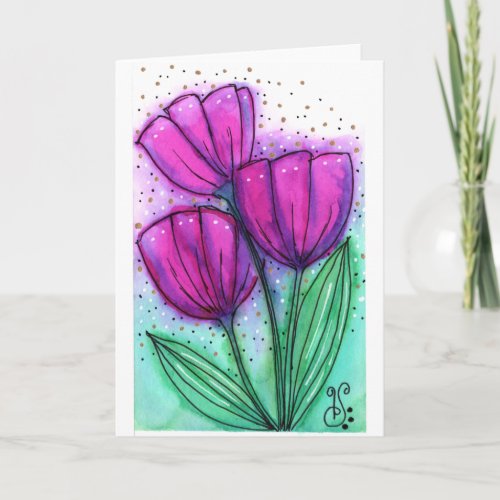 Watercolor Flowers 1 Blank Note Card