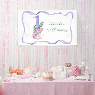 Watercolor flowers 1st birthday party banner