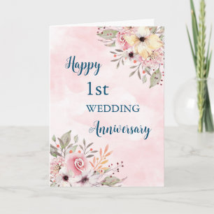 Watercolor Flowers 1st Wedding Anniversary Card