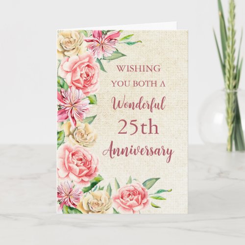 Watercolor Flowers 25th Wedding Anniversary Card