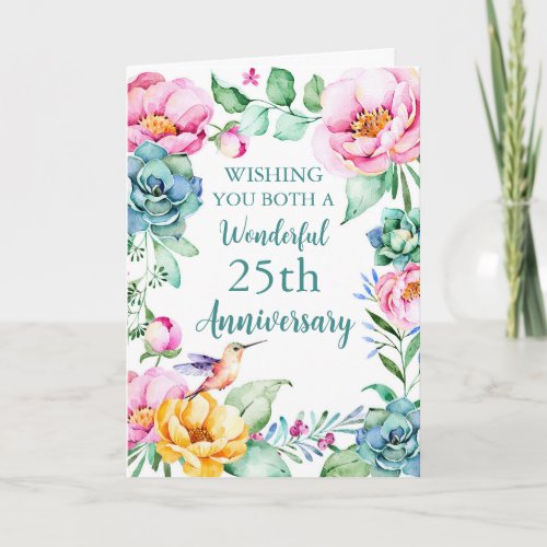 Watercolor Flowers 25th Wedding Anniversary Card