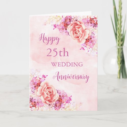 Watercolor Flowers 25th Wedding Anniversary Card