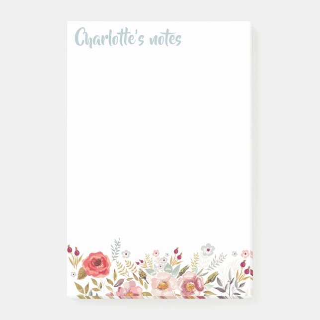 Watercolor Flowers 4 x 6 Sticky Post-it Notes (Front)