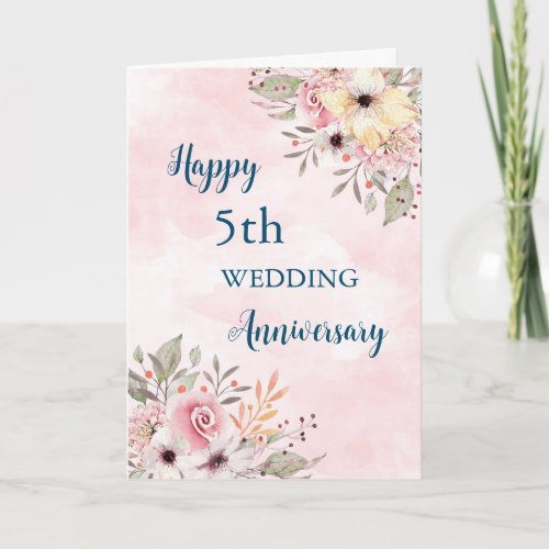 Watercolor Flowers 5th Wedding Anniversary Card