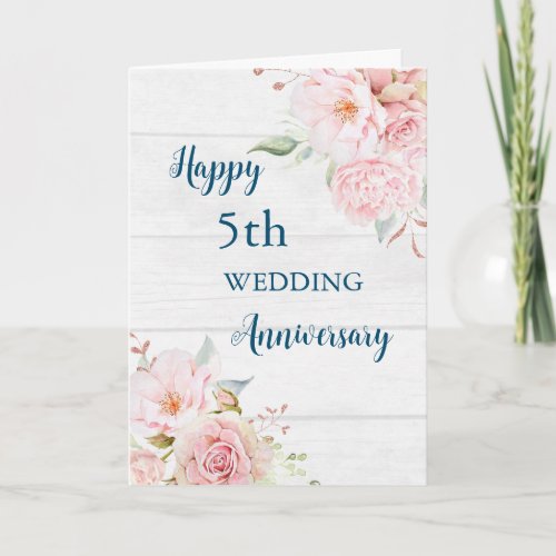 Watercolor Flowers 5th Wedding Anniversary Card