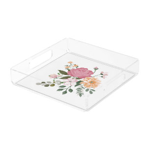 Watercolor flowers acrylic tray