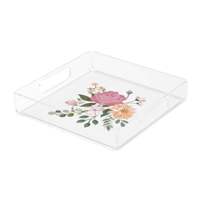 Watercolor flowers  acrylic tray (Angled)