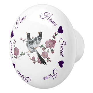Watercolor Flowers and Birds Calligraphy Script Ceramic Knob