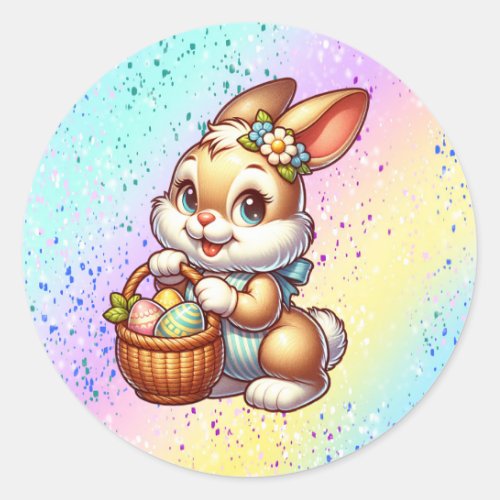 Watercolor Flowers and Bunny Easter Classic Round Sticker