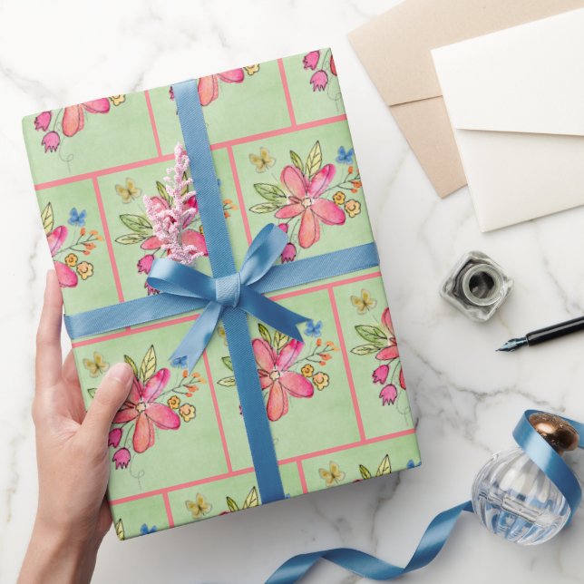 Watercolor Flowers and Butterflies Wrapping Paper (Gifting)