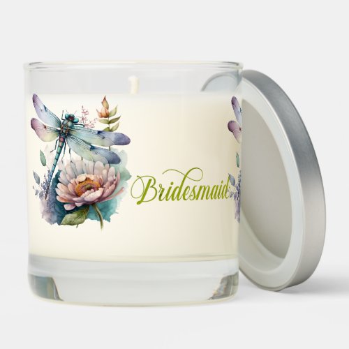 Watercolor Flowers and Dragonfly Bridesmaid  Scented Candle