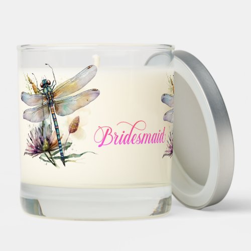 Watercolor Flowers and Dragonfly Bridesmaid  Scented Candle