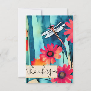 Watercolor flowers and dragonfly customizable card