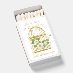 Watercolor Flowers and Elegant Gold Birdcage Matchboxes
