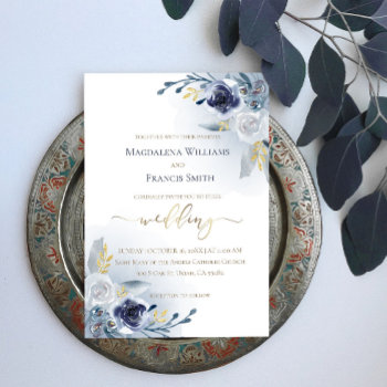 Watercolor Flowers And Faux Gold Details | Wedding Invitation by amoredesign at Zazzle