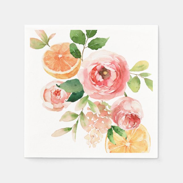 Watercolor Flowers and Fruit Paper Napkin (Front)